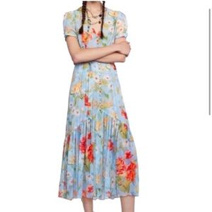 Zara blue floral button down dress